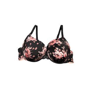 Torrid Curve Bra Push up 46DD Underwire Black Floral Lined Sexy Balconette‎